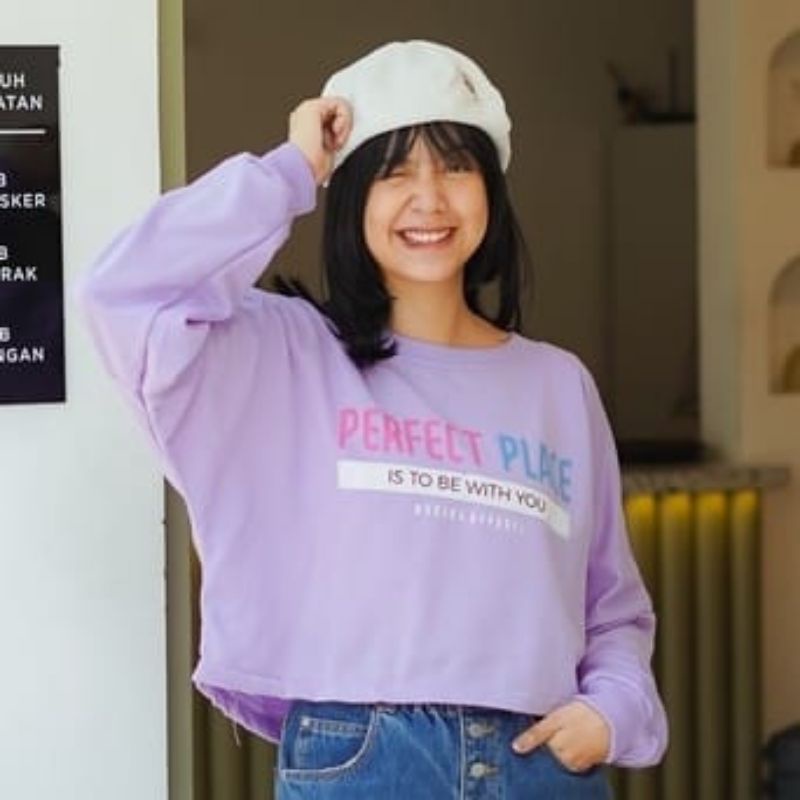 sweater perfect place IS TO BE WITH YOU MODSKA APPAREL lilac navy coksu swag Harajuku// crewneck sweetshirt wanita perempuan cewe bahan fleece// sweater distro viral// Women Man Sweatshirts Loose Oversize Pullover motif sablon crop