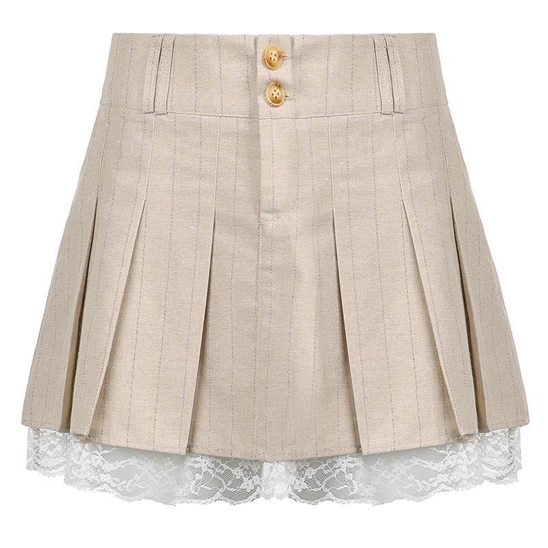 Rok Pendek Miniskirt Cream Renda Gaya Korea Rok Lipit