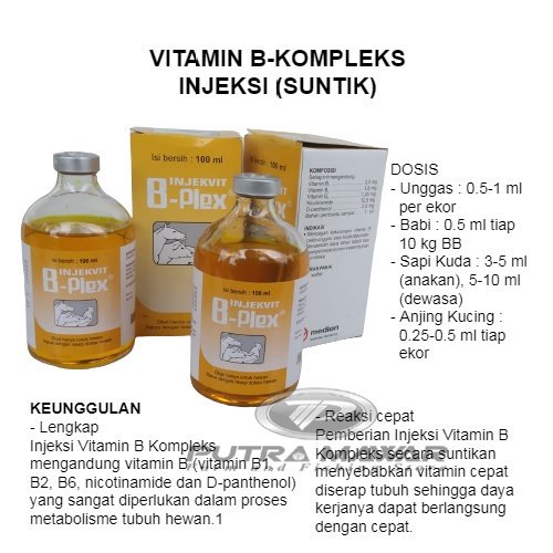 Vitamin B-Kompleks Injeksi 100 Ml Obat Suntik Penambah Sistem Kekebalan Tubuh Pada Hewan B Komplex C