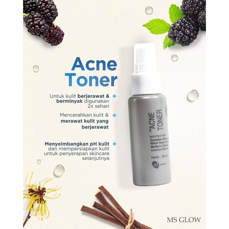 MS GLOW Acne Toner 60ML / Toner Wajah MSGLOW Khusus Jerawat Bruntusan &amp; Minyak Berlebih BPOM