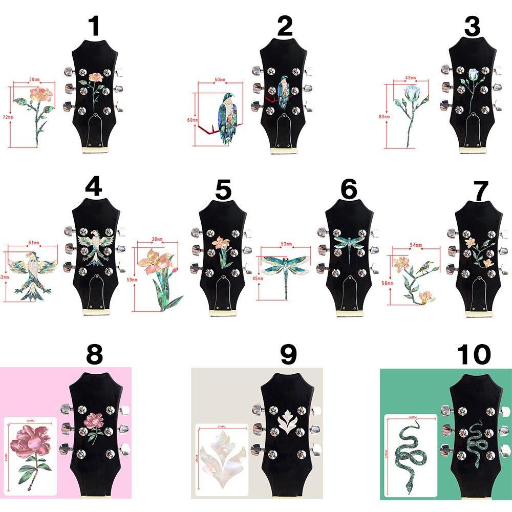 CHOOKYY Chookyy Headstock Gitar Decal 10gaya DIY Personalisasi Aksesoris Gitar Head Stickers Gitar