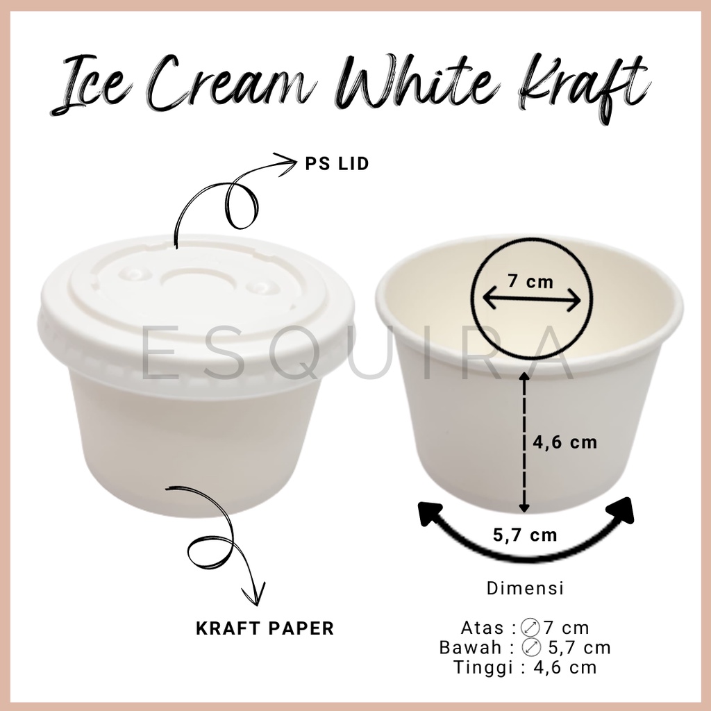 White Ice Cream Cup / Kraft Es Krim Tubs 4oz + PS Lid / 10 pcs / IC4-PS4