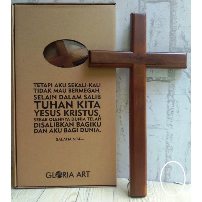 Salib Dinding Kayu Jati Besar Warna Doft Natural