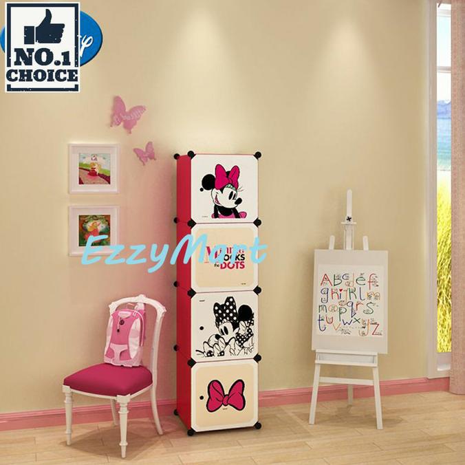 

lemari pakaian plastik kartun 4 pintu - rak baju anak WARDROBE CARTOON stock ready