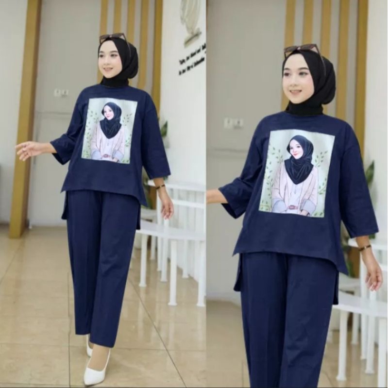 setelan crinkle sablon airflow flowy terviral 2023 / one set oversize XXL ld 110 bahan crinkle