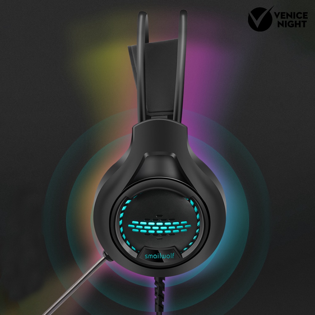 (VNEP) (Berkabel) AK3 Headset Efek Cahaya RGB Luminous Over Ear Stereo Gaming Headphone dengan Mic untuk Gamer