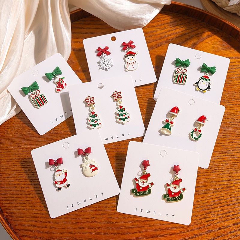 Anting Desain Pohon Natal Snowman