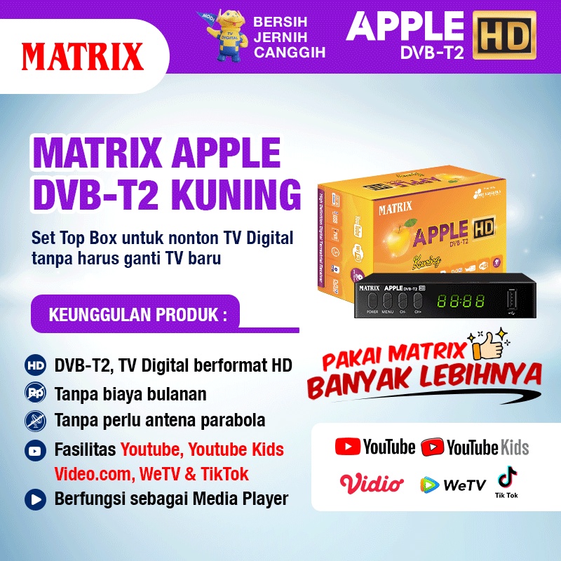 Set Top Box Tv Digital Matrix DVB T2 Apple HD EWS / set top box dvb t2 / set box tv digital / box tv digital / set top box tv tabung / stb dvb t2 / setop box tv digital / set up box tv digital / stb matrix / set top box matrix-2