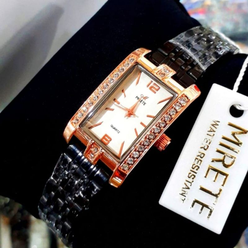 Jam Tangan Wanita Mirete Original Motif Permata Anti Air Bestseller Jam Tangan Kasual Wanita Import Elegan Mewah Quart Analog Free Batrai Cadangan Strap Rantai Stainless steel