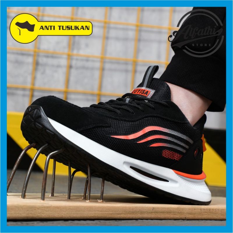 AlFathi Sepatu Safety Sneakers Sport Guyisa New Arrival Line Putih Orange