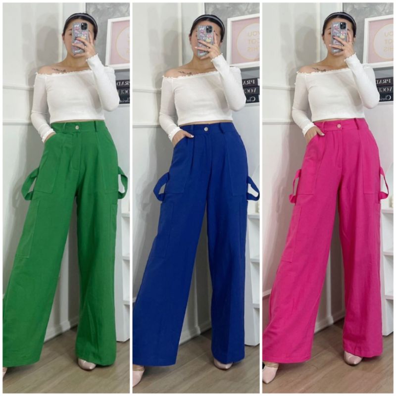 ⚡️CLEARANCE SALE ♡ PREMIUM ♡ ORIGINAL ! CHERLIE CARGO LONG PLAIN CULLOTE PANTS / CELANA KULOT PANJANG