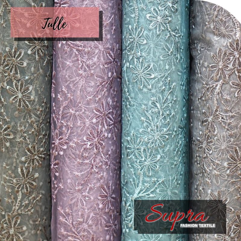 New Tulle Bordir Bunga/ bahan kebaya/kebaya wisuda