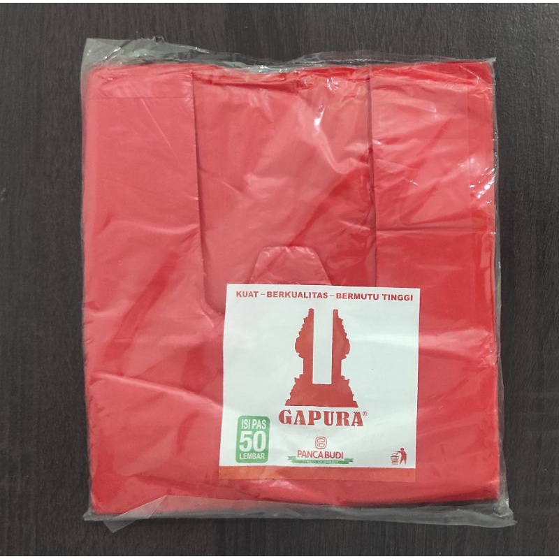 Kantong Plastik Kresek Merah Gapura Ukuran 15