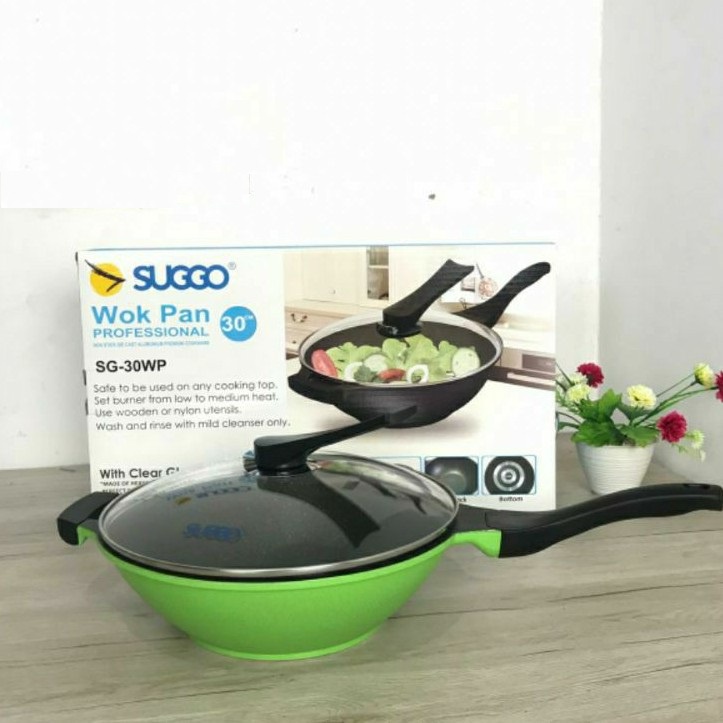 Termurah  Wok Pan 30cm Jumbo Size Dengan Tutup Kaca Wok Pan Marble Suggo - Modern Kitchen