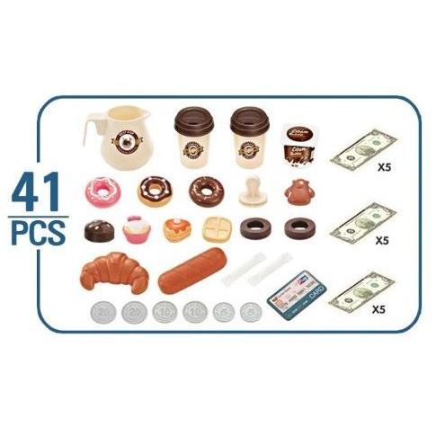 Coffee Machine Shop 41 pcs Desset Bake Cashier Mainan 41pcs Malo Toys
