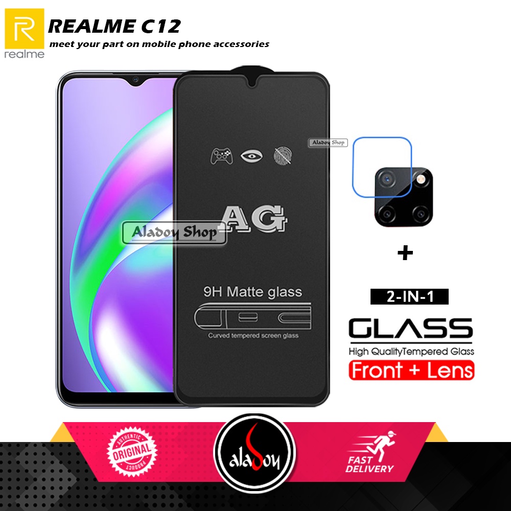 Realme C12 PAKET 2IN1 Tempered Glass Matte Anti Glare Full Layar dan Tempered Glass Kamera