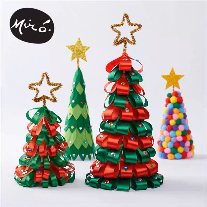 Diy christmas tree pom pom ball prakarya anak pohon natal