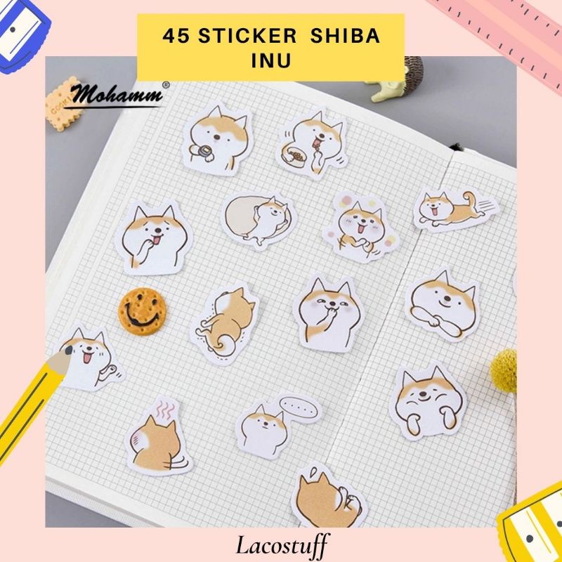 

LACOSTUFF Sticker Bujo Aesthetic 45 Pcs Shiba Inu Cute Stiker Journal