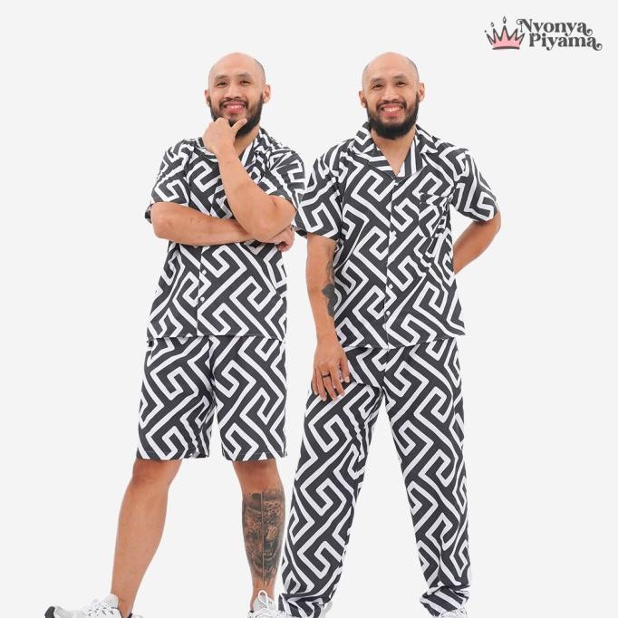 Nyonya Piyama Katun Set Piyama Pria - Axel Black Classic