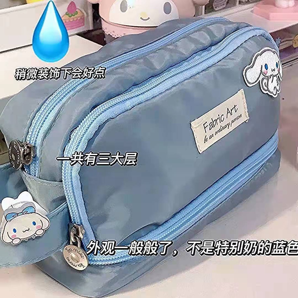 ⊙☾Sera Sera Versi Korea Bernilai Tinggi Warna Solid Double-Layer Double Ritsleting Kotak Alat Tulis Gadis Tas Kosmetik Mahasiswa Desktop Penyimpanan Tas Pena