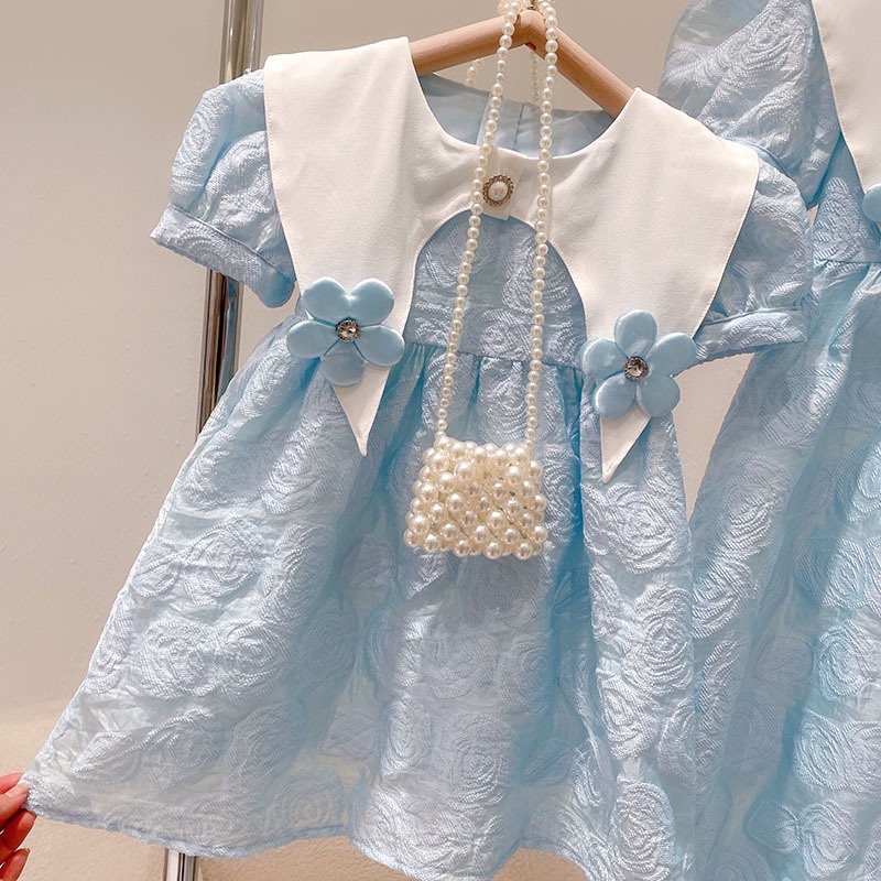 Dress Biru Muda / Dress Anak Perempuan / Dress Import / Dress Cewek / Dress Bulat Bulat