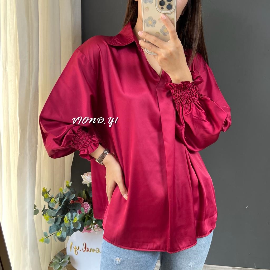 Kemeja Wanita Satin Lengan Panjang / Atasan Blouse Cewek Korea Siena Silk Import Premium E20