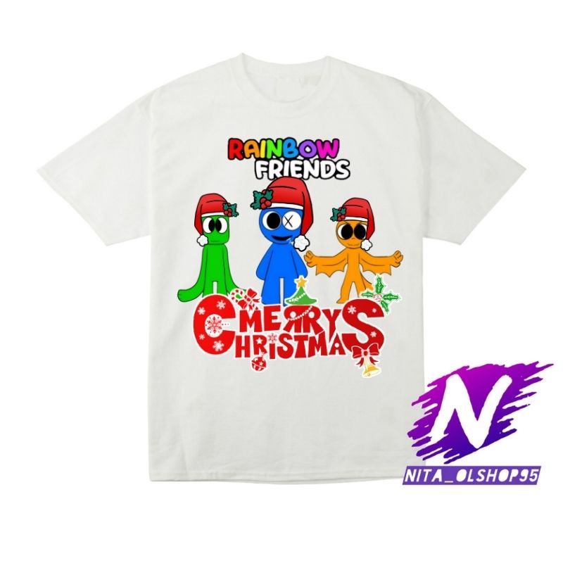 baju anak kaos anak rainbow friends merry christmas natal 2022