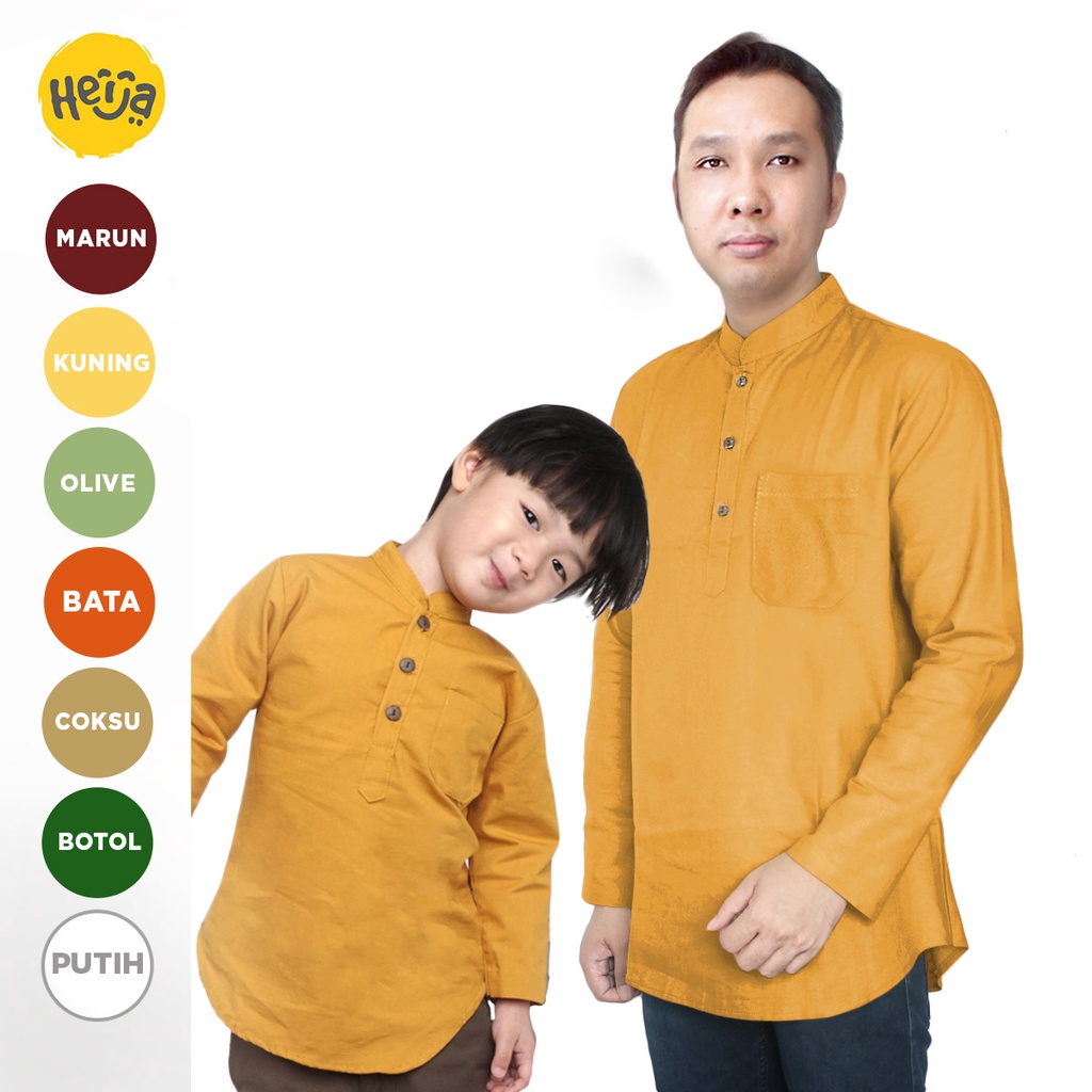 KEMEJA KOKO ANAK KURTA lengan panjang umur 1-13th Remaja Couple Ayah Dewasa - KUNING KUNYIT | HEIJA KIDS