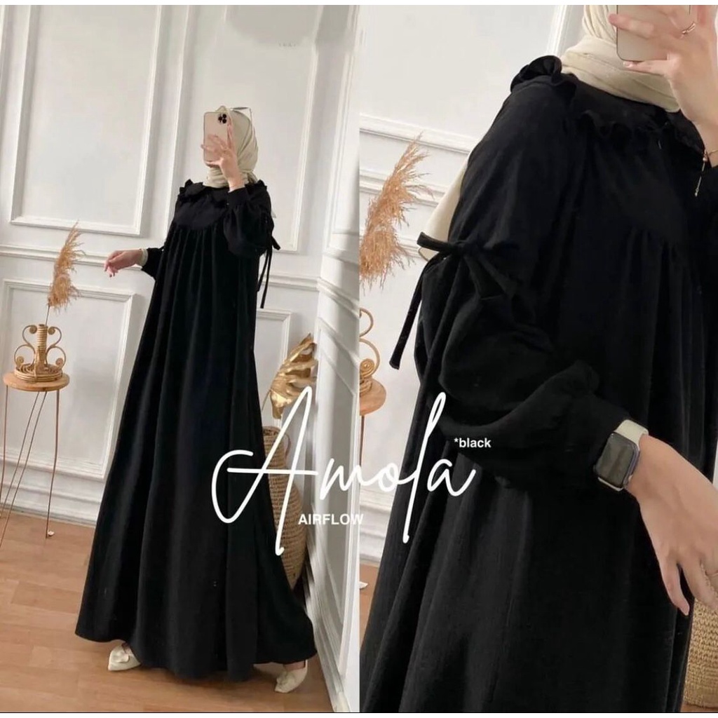 AMOLA DRESS - BAHAN CRINKLE - NEW MODEL - PAKAIAN WANITA - BISA COD