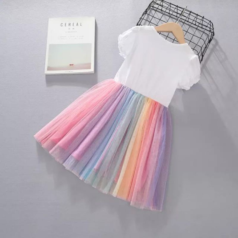 Gaun Anak Kuda poni Dress pelangi  Dress tutu pelangi anak motif unicorn costum anak lucu