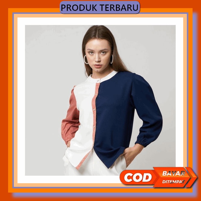 Malvin Blouse Hs Babyterry Mix Katun Salur Atasan Wanita Baju Fashion Korea Terbaru 2021 Blouse Vest
