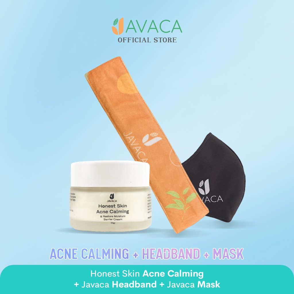 JAVACA - [BUNDLE] Honest Skin Acne Calming Restore Moisture Barrier Cream Krim kulit Berjerawat Menghaluskan Melembabkan Pori-Pori Kecil + HEADBAND Bando Rambut Cotton Lembut + MASKER Kain Halus Nyaman HALAL BPOM