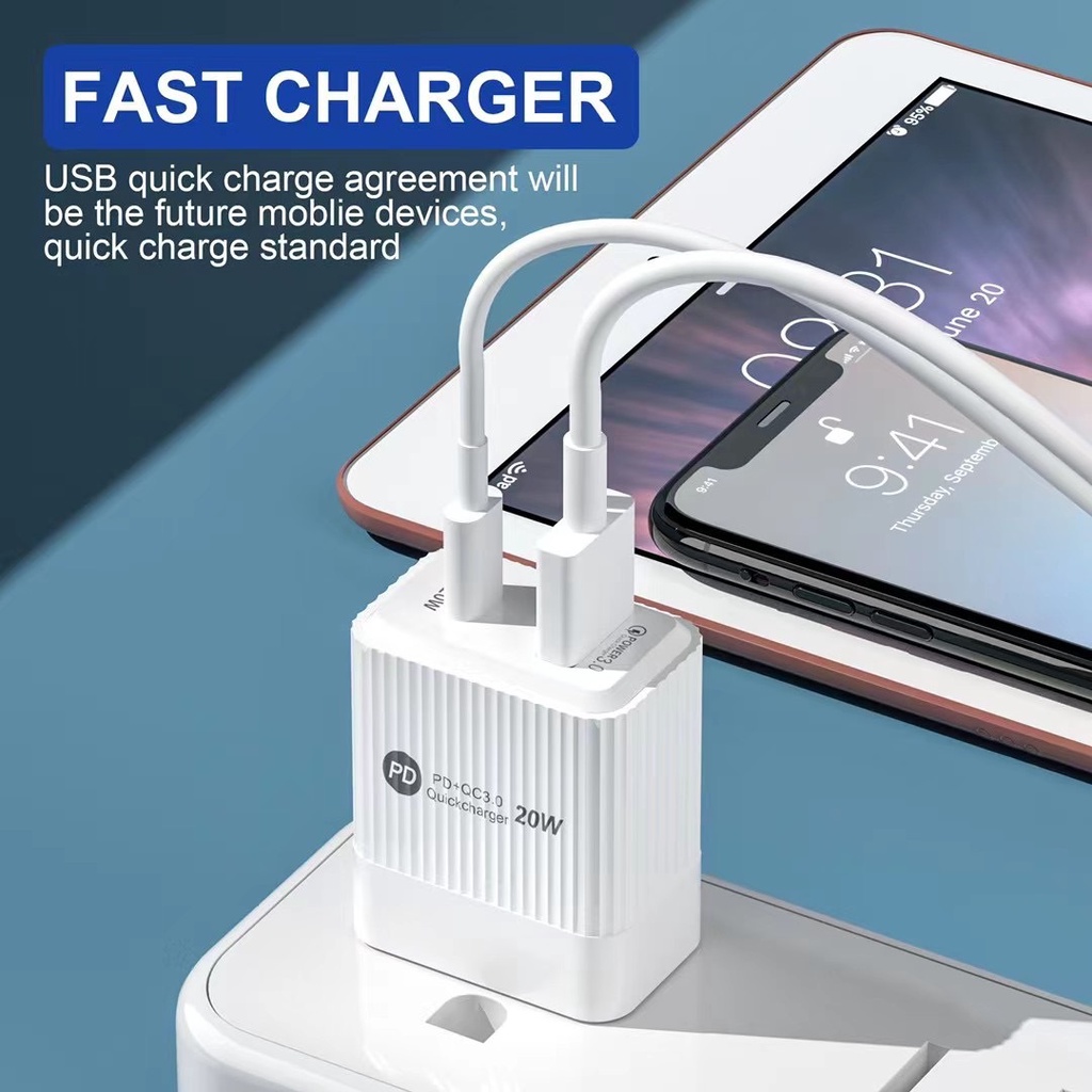 Adapter Charger Dinding Micro USB 20W QC3.0 + PD Fast Charging Plug EU / US Untuk Iphone Android