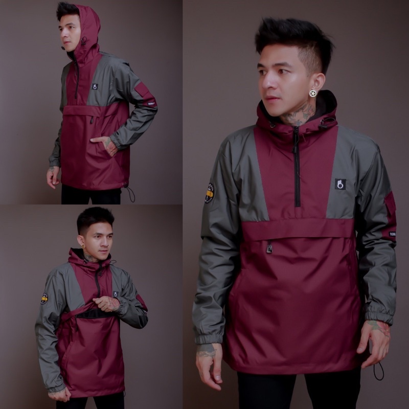 Jaket Cougle The Bojiel Skateboard Maroon Grey Jaket Parasut Jaket Pria Jaket Outdoor