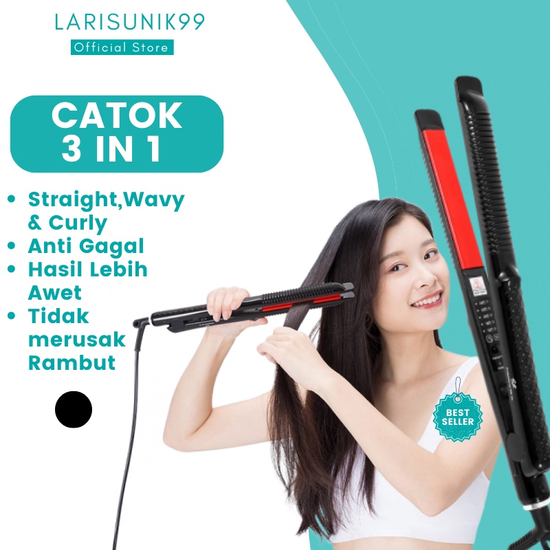 Catokan Rambut Wanita Pelurus Curly Perawatan Rambut Catok Curly 3 in 1 Keriting Pengeriting Alat Pelurus Keriting Kriting Curler Catokan Gelombang Lurus Ion Tourmaline Keramik Perawatan Kecantikan Ori Original Premium Terbaru