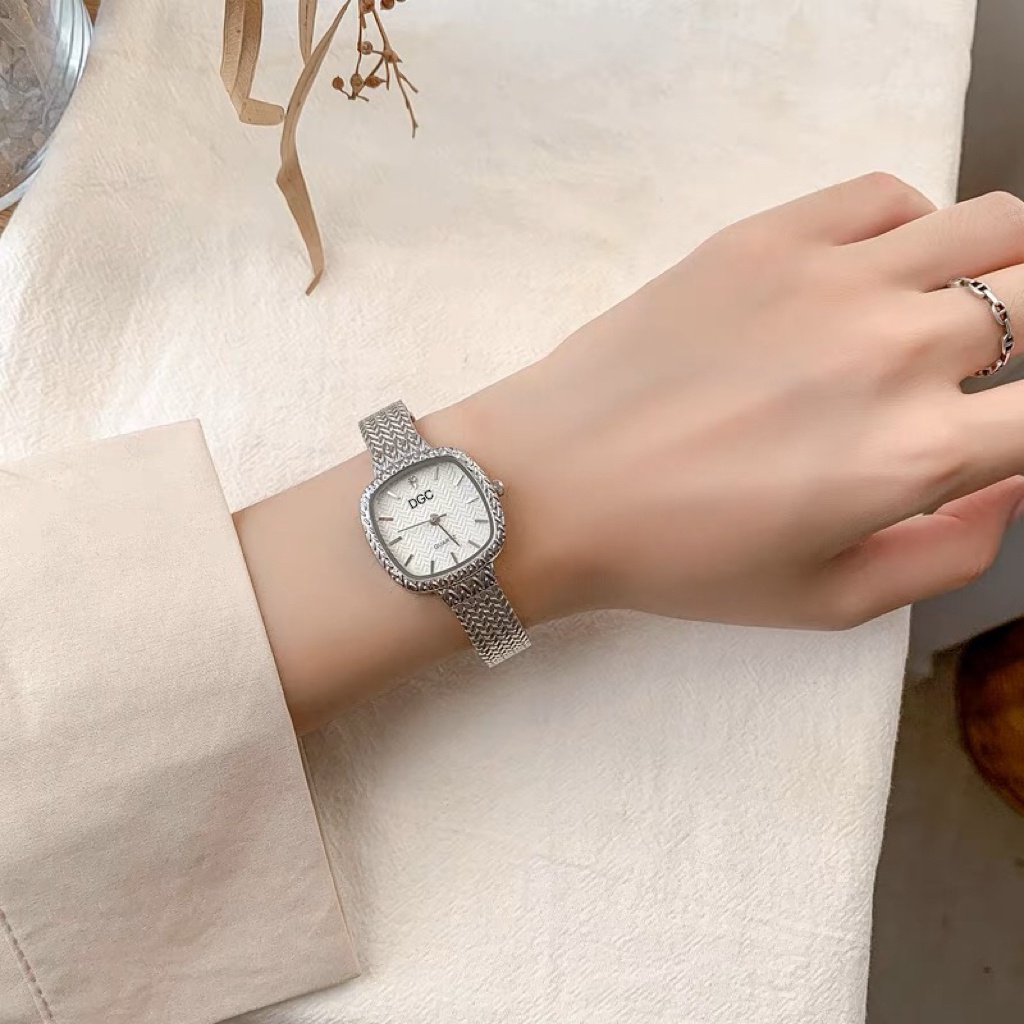 ✨DGC ✨wanita mesh belt jam tangan kuarsa tiga dimensi fashion mahasiswa sederhana kompak persegi jam tangan wanita  G57