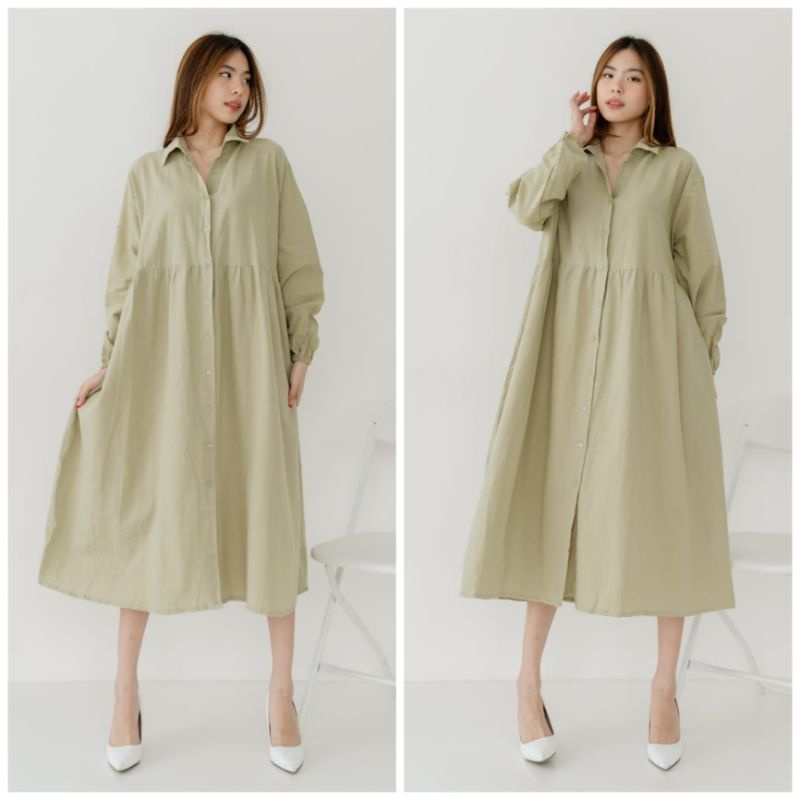 ⚡️CLEARANCE SALE ♡ PREMIUM ♡ ORIGINAL ! ANGGITA BIG SIZE JUMBO LONG SLEEVE COLLAR BUTTON  MIDI DRESS ( BUSUI, HIJAB &amp; BUMIL FRIENDLY )