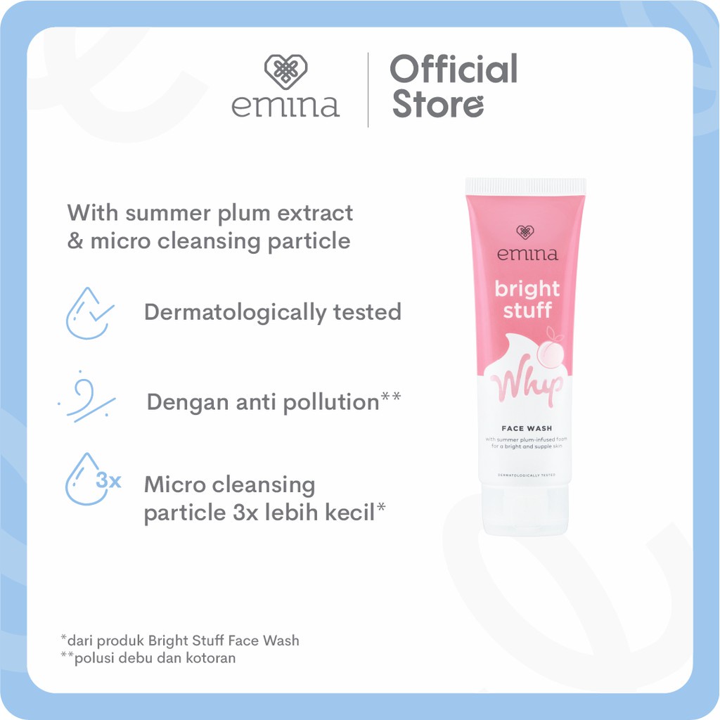 ✨ AKU MURAH ✨ Emina Bright Stuff Whip Face Wash 50 ML / Sabun Muka Cerah Glowing Busa 3x Lipat