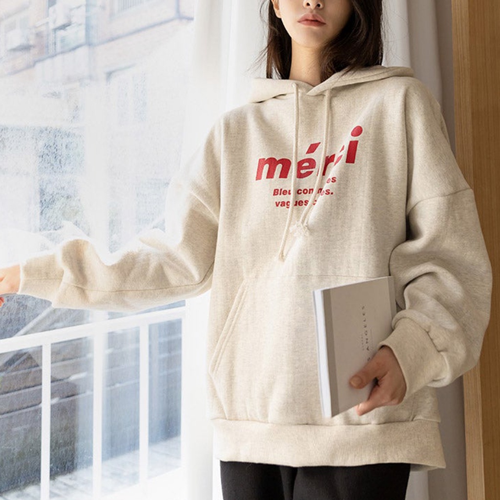 Hoodie Merci Oversize  Korean Sweatshirts Style Hoodie Bahan Fleece - Size L - XL - XXL