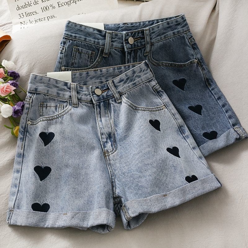 celana jeans pendek stretch jins wanita kulot jeans love hightwaist hot pants wanita cewek ootd korean style kekinian