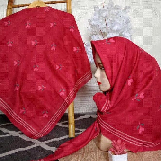 hijab voal premium terlaris motif love flower red