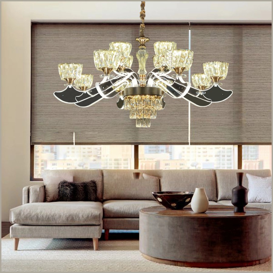 Lampu hias gantung cabang premium minimalis elegan classic MODERN MINIMALIS CRYSTAL LED 3 warna sina