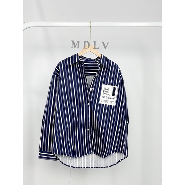 MDLV ~ 7845# Jammie Striped Shirt Kemeja Garis Navy Import