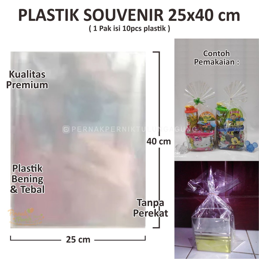 

Plastik Souvenir 25x40cm - Tas Plastik Bening Tebal Tanpa Perekat untuk wadah souvenir snack pesta ulang tahun, tedhak siten, wedding, khitan dll