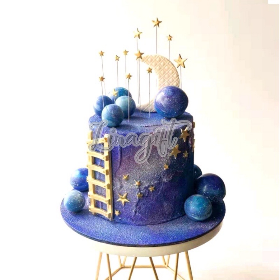 ( 10 Pcs ) STARS CAKE TOPPER 3D GOLD SILVER - TOPPER HIASAN KUE BINTANG EMAS PERAK