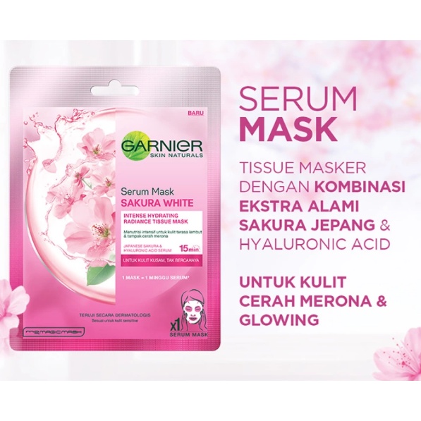 garnier masker wajah sakura glow isi 10 pcs