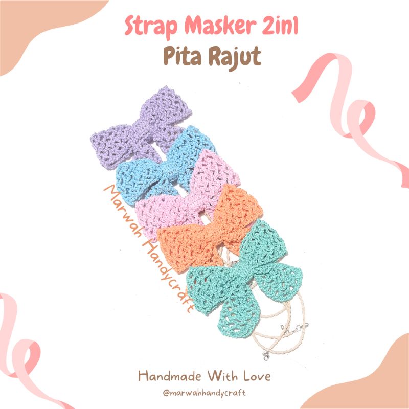 Strap Masker 2in1 Pita Rajut Handmade Konektor Masker Ribbon Rajut Pengait Masker Pita Rajut