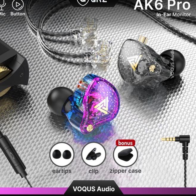 Earphone QKZ AK6 Pro Mic Bass In Ear Monitor Headset Detachable IEM - Ungu-Biru