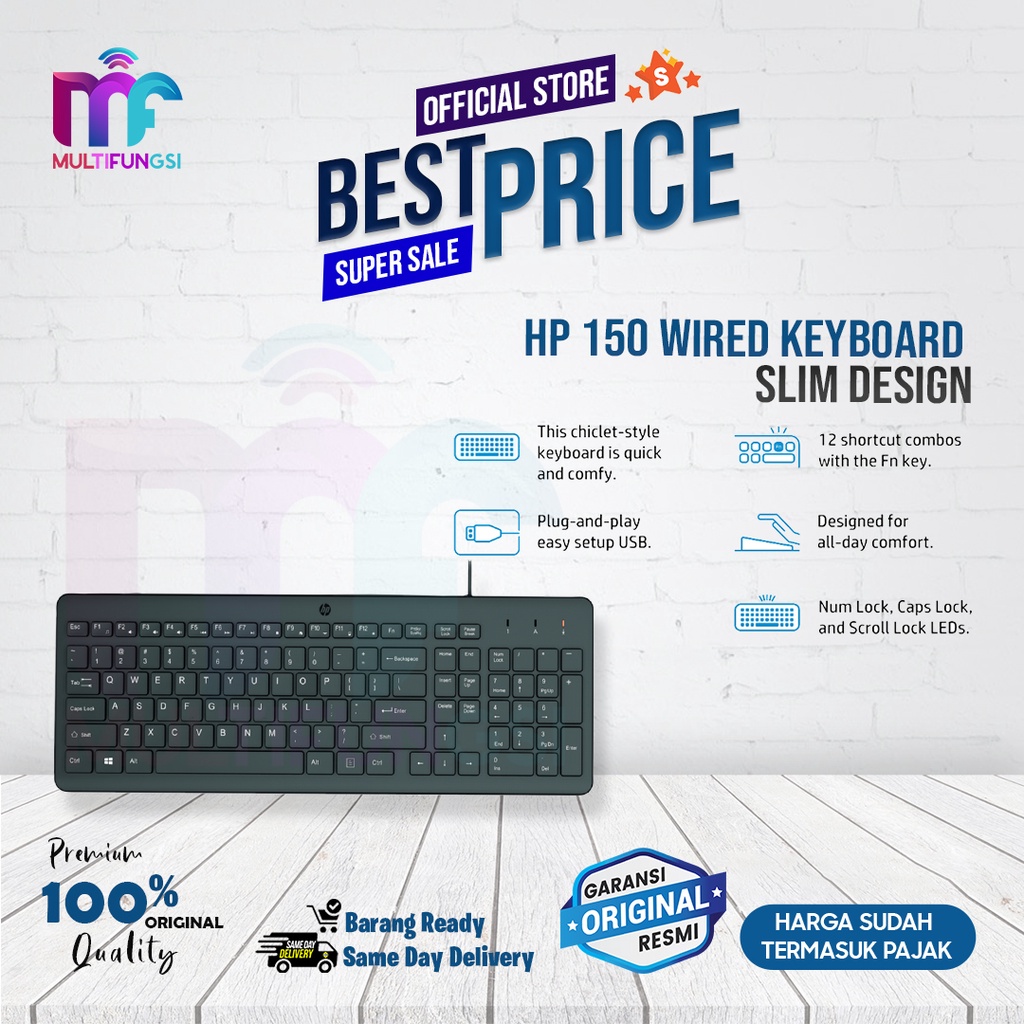 HP 150 Wired Keyboard Slim Design / HP150 Garansi Resmi