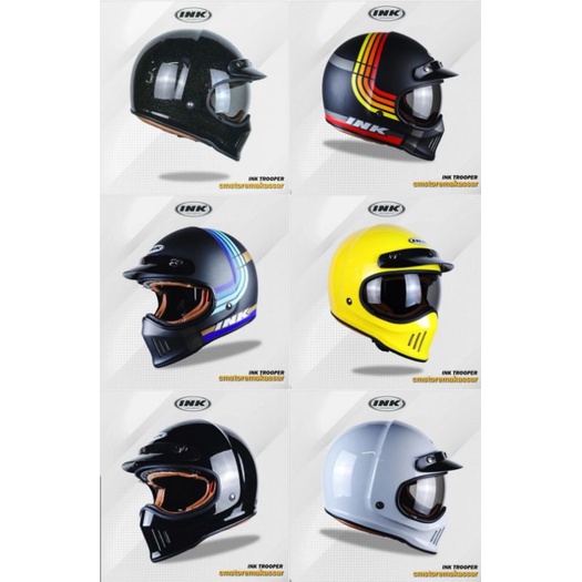 Helm INK Trooper Full Face Solid Dan Motif SNI DOT Retro Classic Cakil Style High Quality